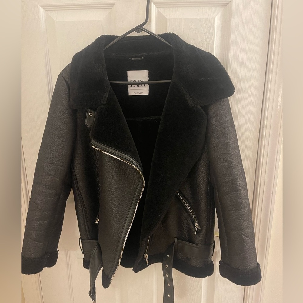 Zara ZW Collection double-faced biker jacket black size medium